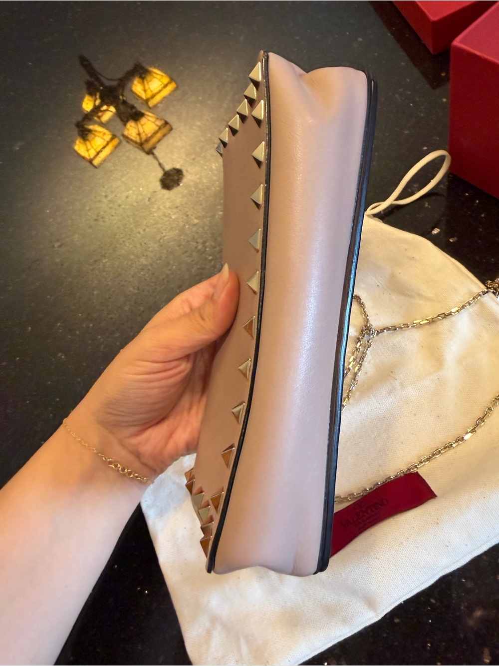 Valentino Mini Rockstud Leather Crossbody in Pale Pink with Gold Studs - Picture 6 of 14